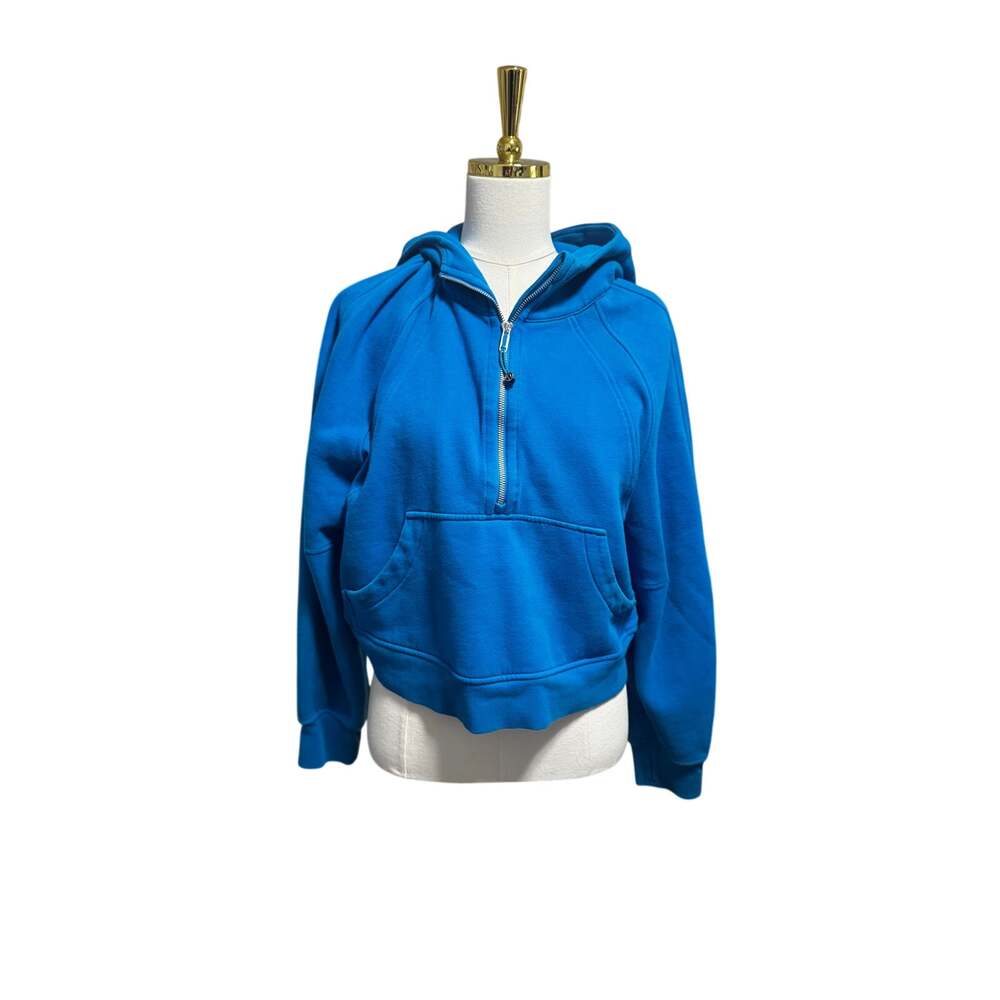 Lululemon Scuba Oversized Half-Zip Hoodie Bright Blue Cropped Fleece Size M/L